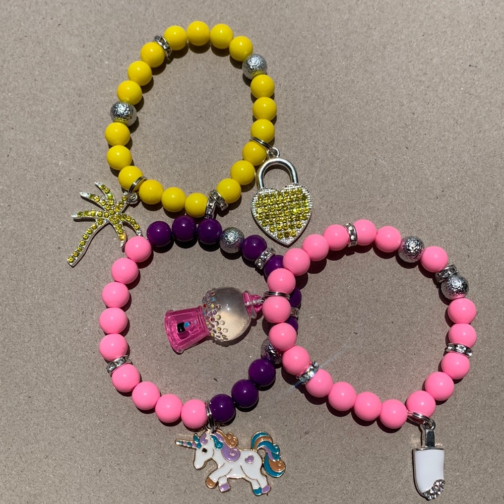 3 Piece Charm/Beaded Kids Bracelet Set